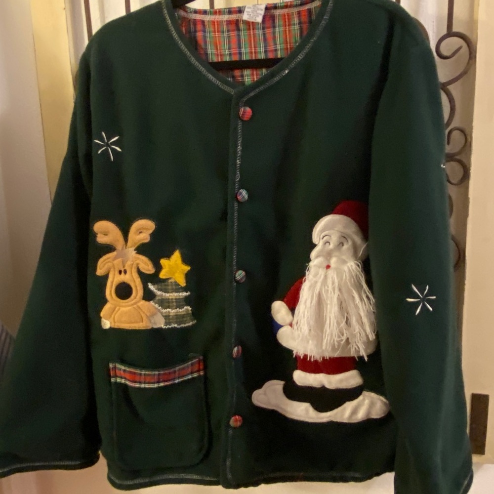 Ladies Kelly Green Christmas Jacket with Adorable Christmas Characters~Size XL